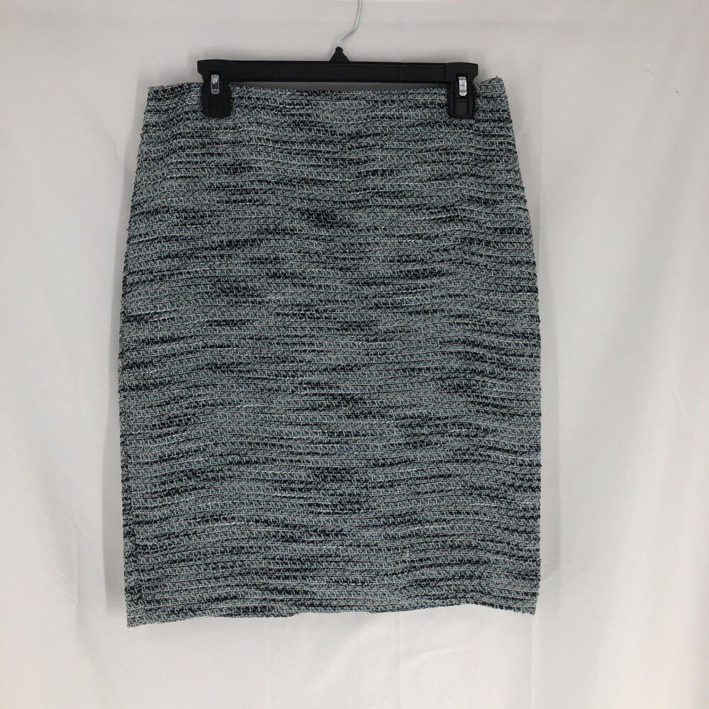 Ann Taylor Skirt Womens 6 Gray Teal Textured Pencil Straight Lined Career Office